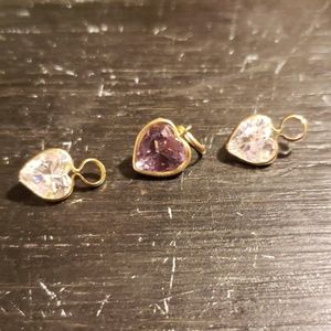 Three 14k heart stone pendants 2 cz 1 purple
